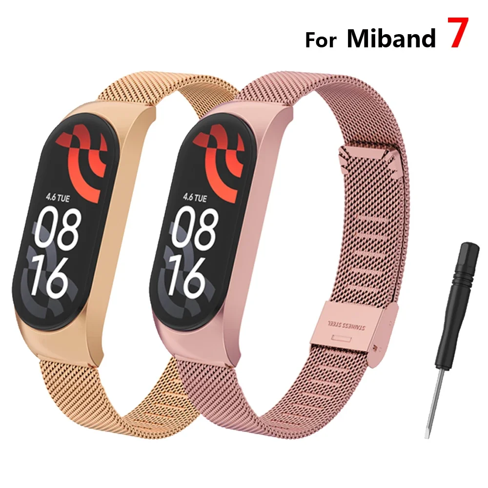 NEUES Edelstahlarmband für Xiaomi Mi Band 7 Band Milanese Roségold Armband für Xiaomi Mi Band 7 Armband Ersatz