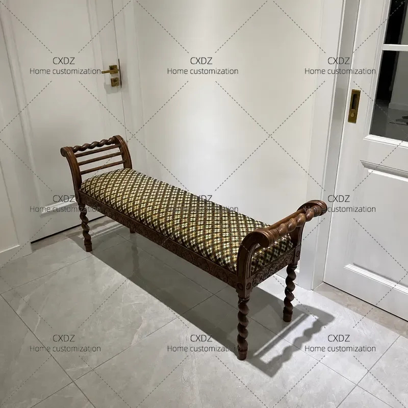 Retro Sail Stool Fabric Art Bench for Bedroom Bedside Living Room Dining Makeup Shoe Changing Seat Vintage Style Home