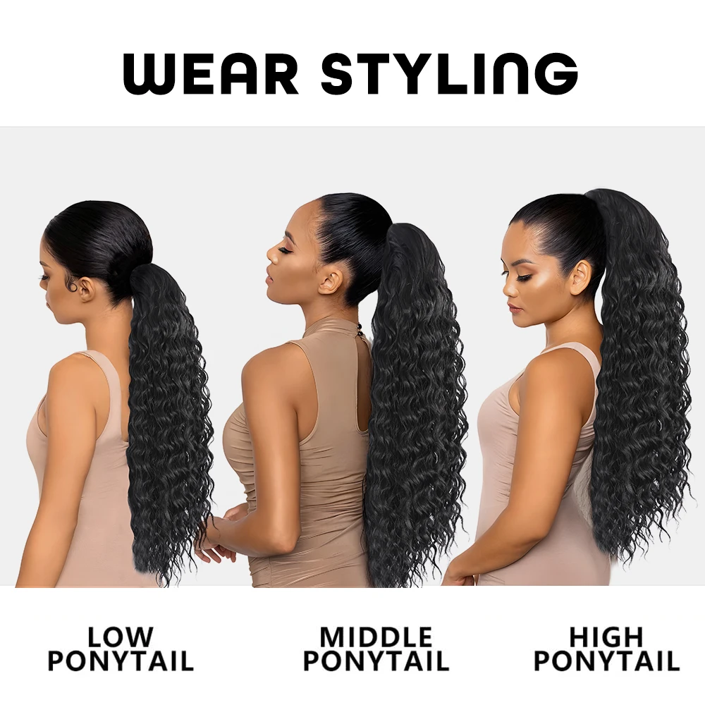 Synthetc Long Afro Kinky Curly Ponytail Hair Extension Ponytail Water Wave Ombre Drawstring Ponytail Hair Clip In Hair Extension