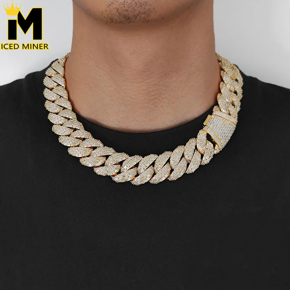 24mm 5A Zircon T-shaped Necklace Iced Out Bubble Cuban Chain Necklaces for Men - Link Cuban Hip Hop Jewelry Free Shipping