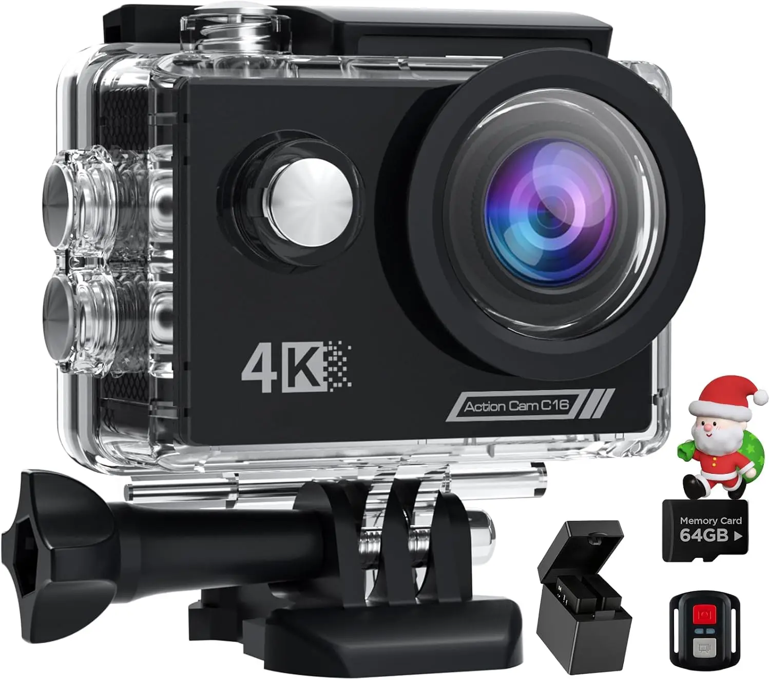 

Action Camera 4K30FPS with 64GB SD Card, 20MP Waterproof Sports Camera 170° WiFi Remote Control