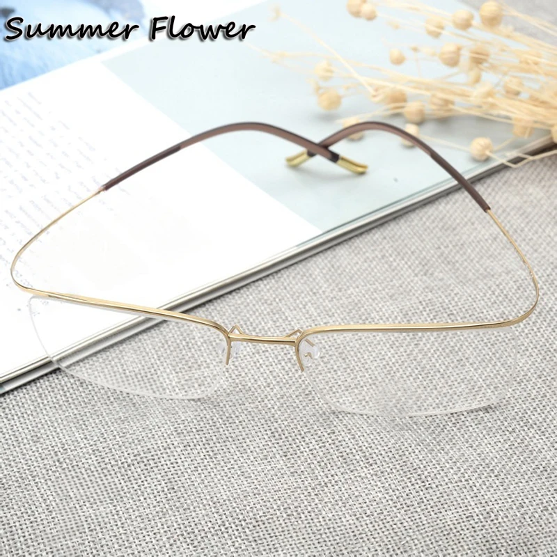 

Men Pure Titanium Eyeglasses Optical Frame Brand Design Flexible Spectacle Male Ultra Light Semi Rim Gafas for Man