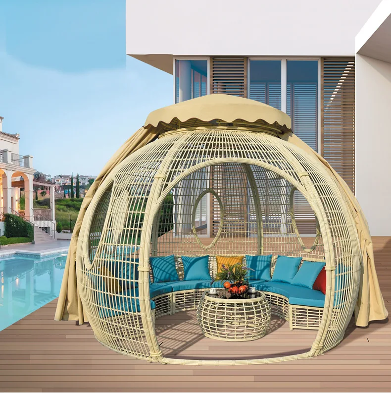 Patio Rattan Sun Bed Outdoor Lounger Outdoor Sofa Bed with Canopy