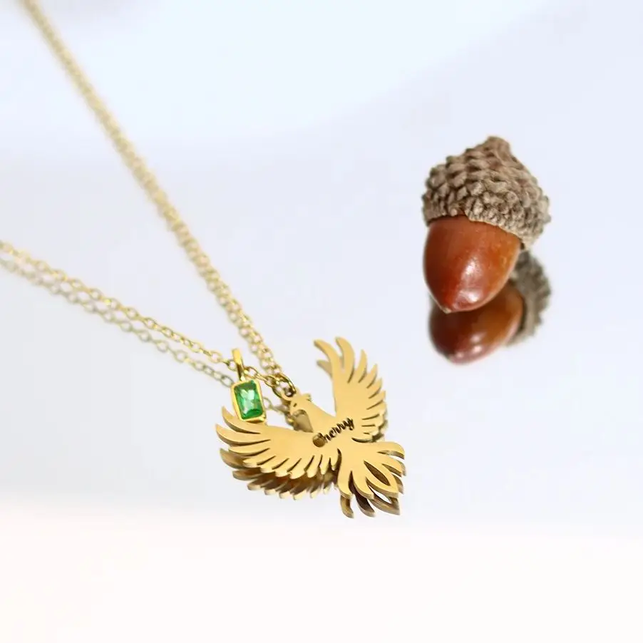 

Chandler Customized Hollow Phoenix Name Necklace Stainless Steel Gold Tone Lucky Bird Charm Jewelry Charms