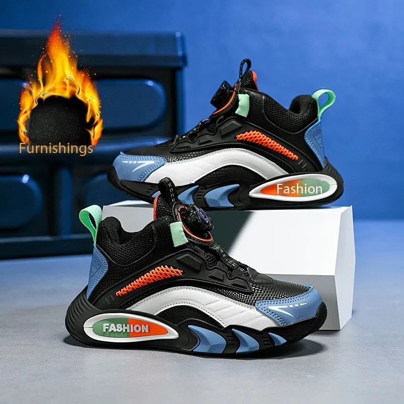 

Зимняя спортивная обувь для мальчиков, плюшевые детские кроссовки, детские кроссовки с хлопковой ручкой, модные повседневные кожаные массивные кроссовки