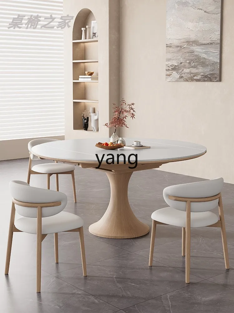 Yjq Cream Style Stone Plate Retractable Folding Dining Table Household Small Apartment Modern Simple Square and round Dual-Use