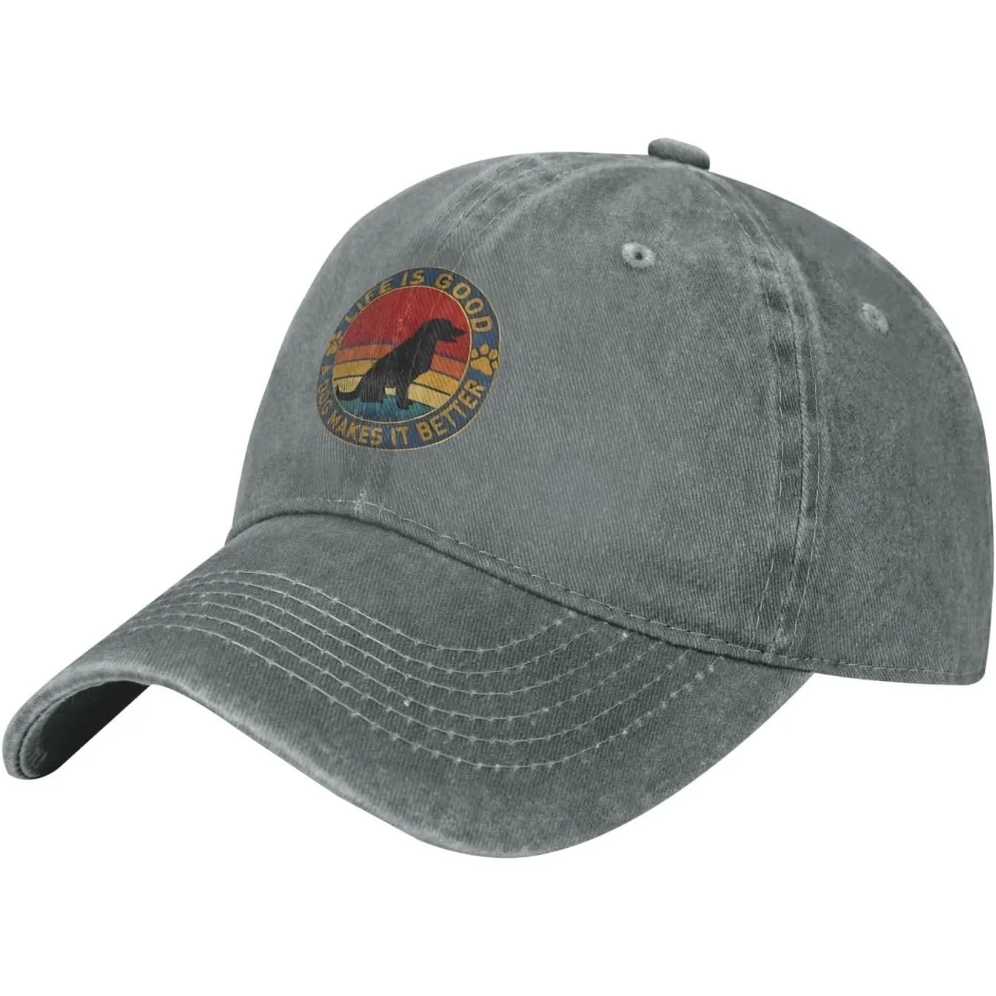 Dog-Makes-Life-Better-Washed-Baseball-Cap-Vintage-Sun-Protection-Cotton-Golf-Hat-Unisex