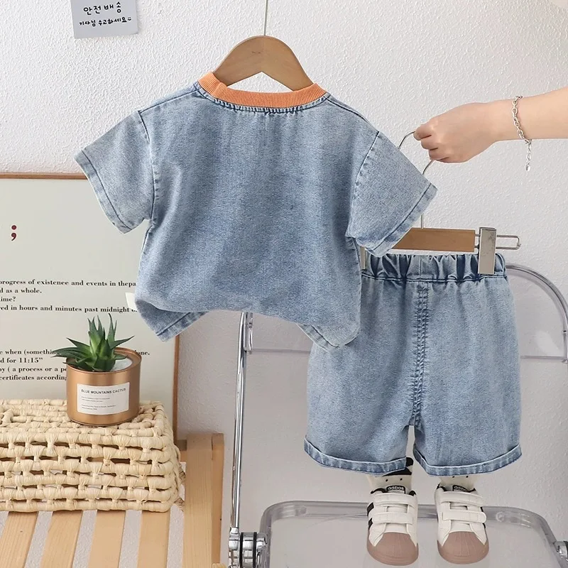 Children Summer Denim Suits Fashion Baby Boy Clothes Letter T Shirt Shorts 2pcs/Set Toddler Girls Casual Costume Kids Tracksuits