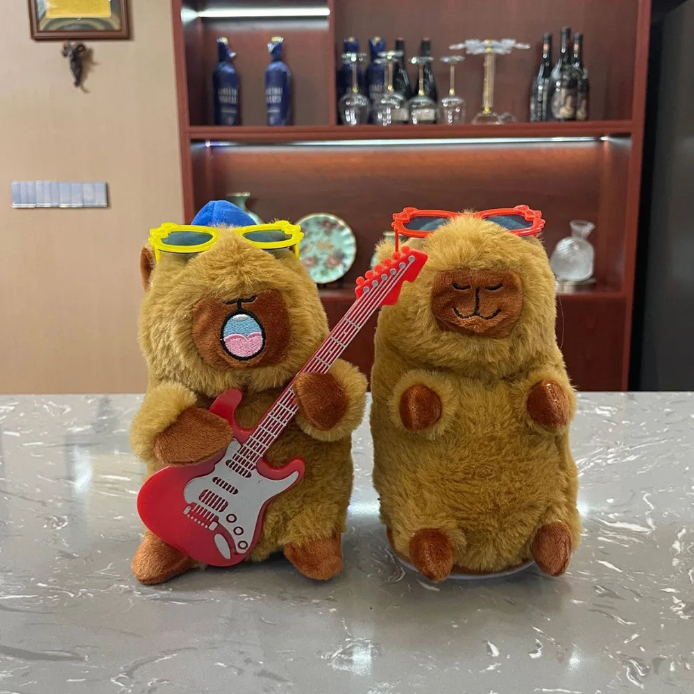 Mainan menari musik mewah Capybara lucu kreatif dapat menari boneka Capybara mewah Silly isi daya USB boneka belajar berbicara untuk mainan lucu