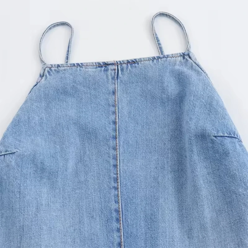 ZATRHMBM Women 2024 New Chic Fashion Suspender Denim Jumpsuit Vintage Sleeveless Backless High Waist Ladies Jumpsuit Mujer