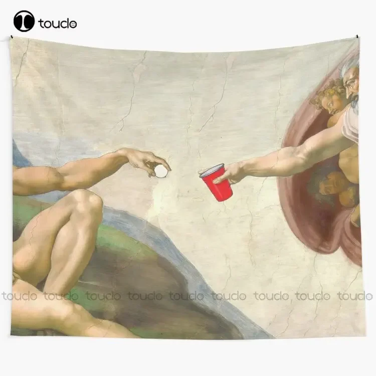 Tapiz de Sistine Of Beer Pong, tapiz colgante de pared para sala de estar, dormitorio, decoración del hogar, tapiz impreso para colgar en la pared