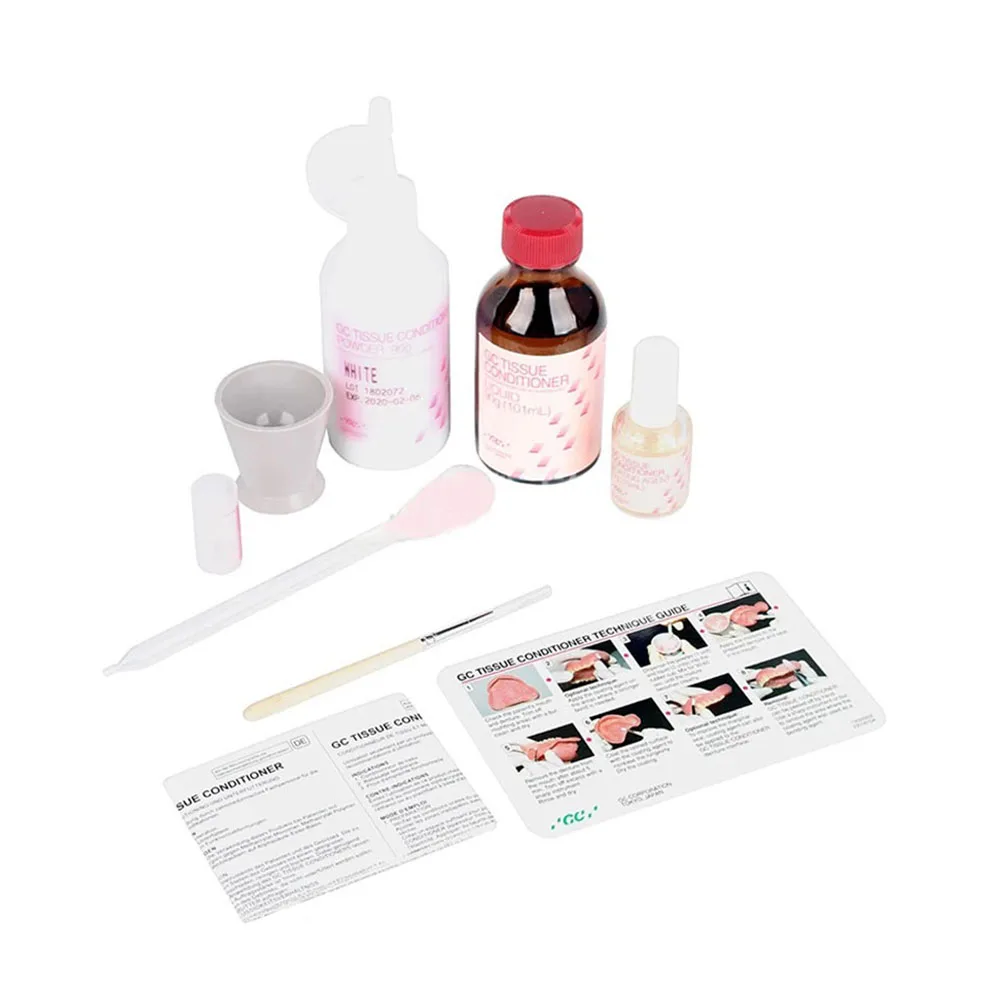Original GC Denture Reline Material 3 Models Dental Pattern Acrylic Resin Powder Self Cure Soft Liner Liquid Tissue Conditioner