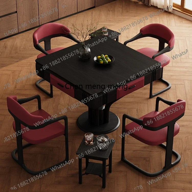 Black walnut rotor mahjong machine dining table dual-purpose with fire multi-function automatic Nordic solid wood dining table