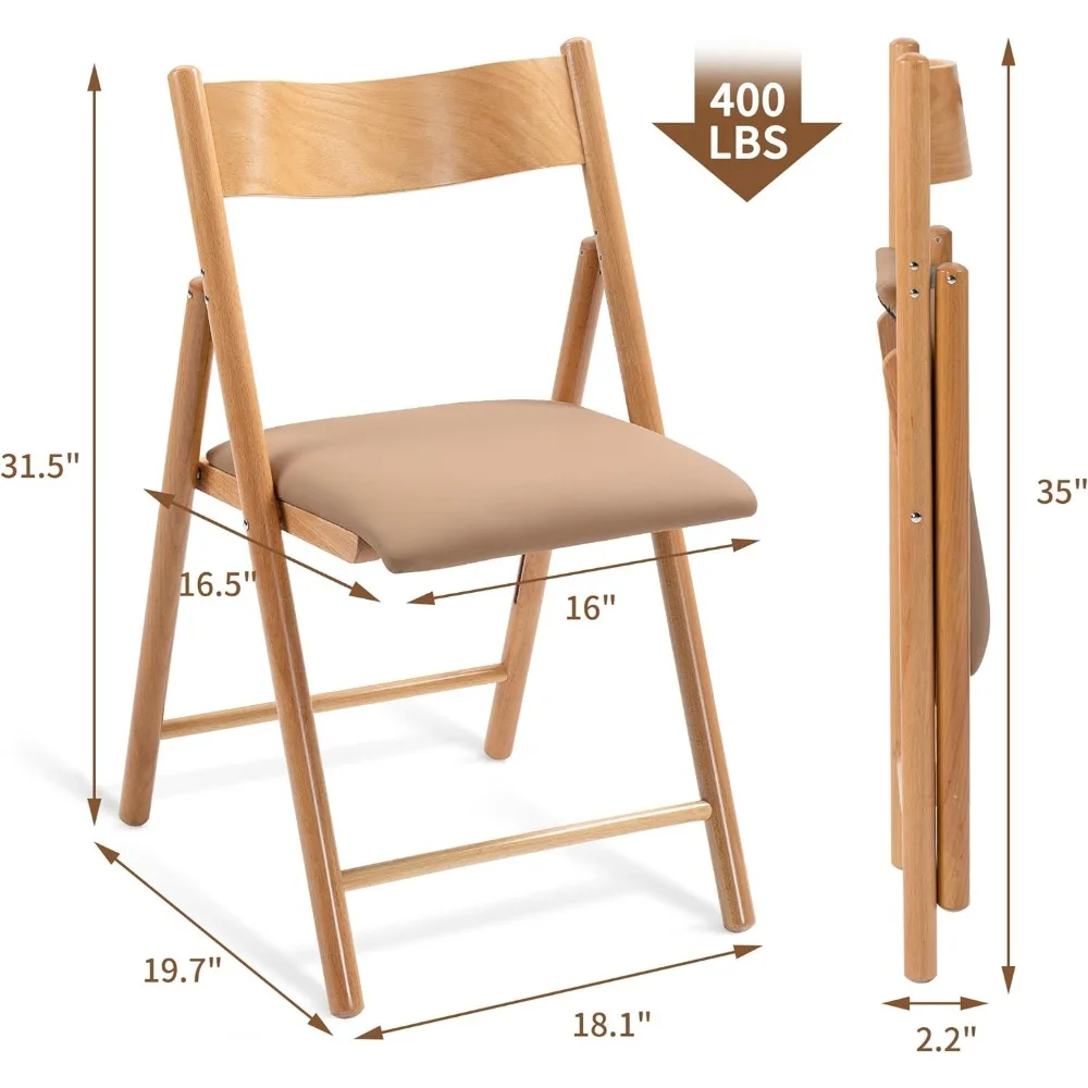 Padded Folding Chairs with Faux Leather Cushion, 2 Pack, Portable and Assembled, Durable for Home and Outdoor Use