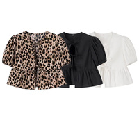 TRAF Top Women Shirts&Blouses 2024 Summer Cropped Casual Short Sleeve Tops Ladies Fashion Cute White Black Leopard Short Shirts
