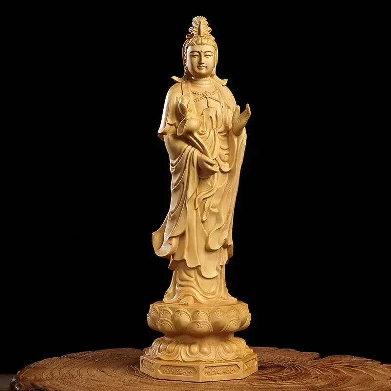 FX-18   Western Three Saints Guanyin Bodhisattva is on the rise to Amitabha Buddha boxwood to worship Buddha statues