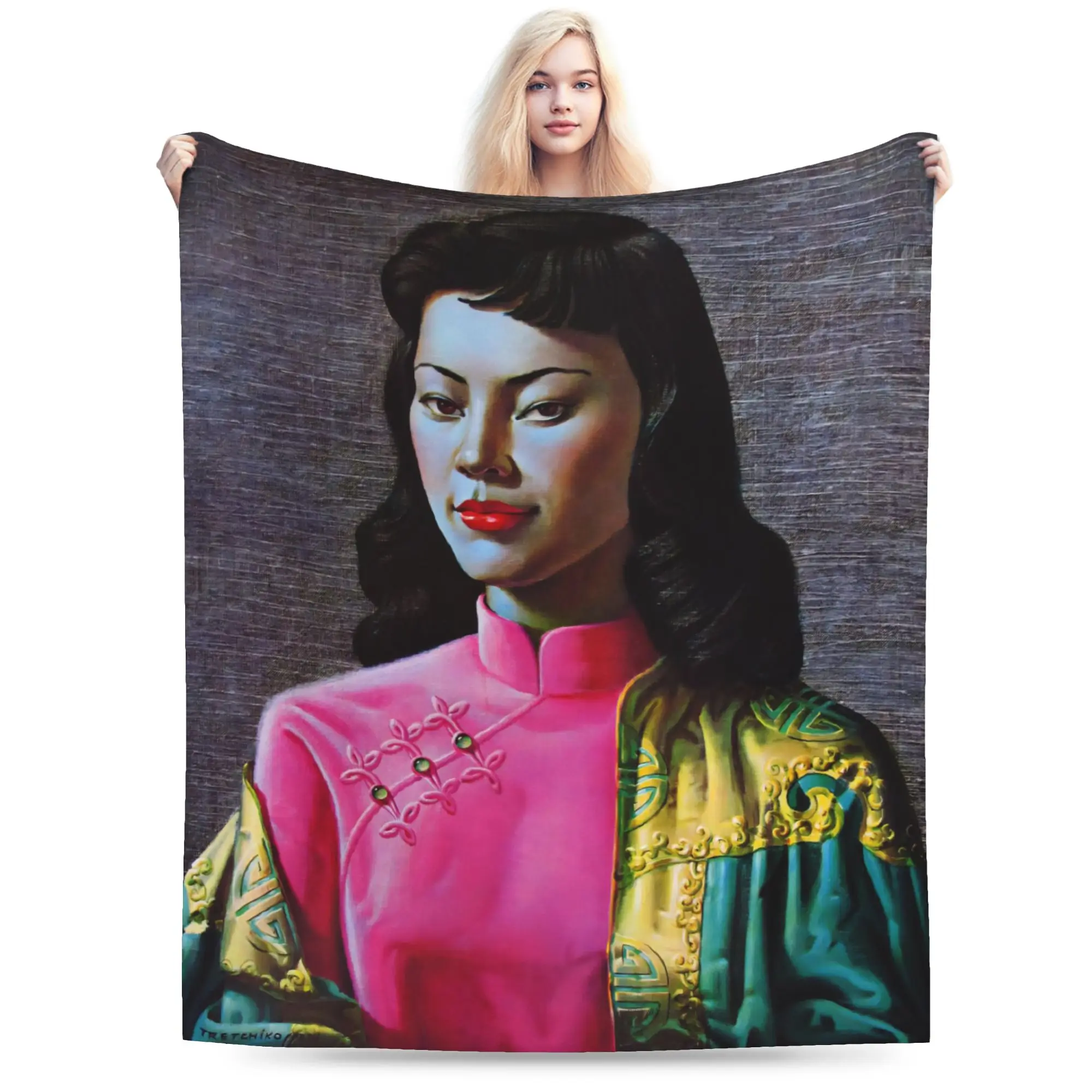 Cozy Miss Wong Vladimir Tretchikoff  Blanket Merch Room Decorative  Throw Blankets Super Warm Fleece for Car