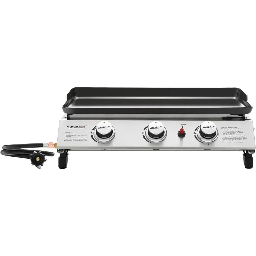 

Portable 3-Burner Propane Gas Grill Griddle Black 23.6 Inch Freight Free Camping Supplies Stand Stove Camp Cooking Supplies