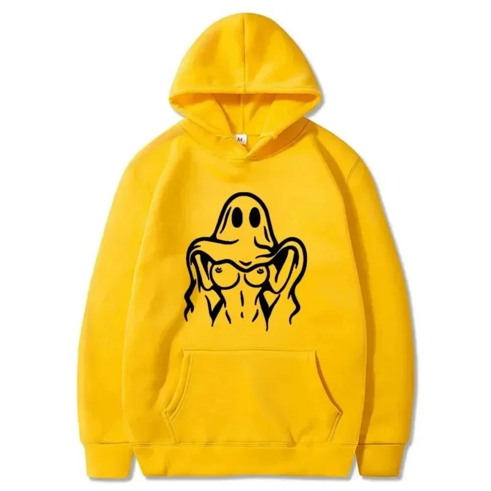 Ghost Figure Graphic Hoodie Unisex Halloween Funny Art Print Long Sleeve Pullover Hooded Sweatshirt Casual Streetwear
