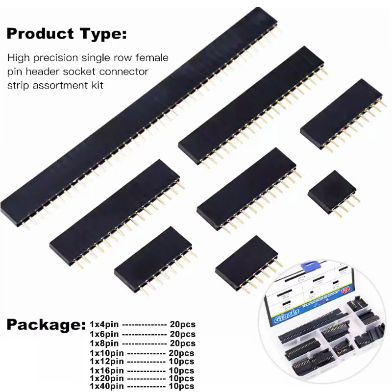 120pcs single row female chassis connector boxed 2.54mm single row pin socket connector PCB board combination kit 8 types