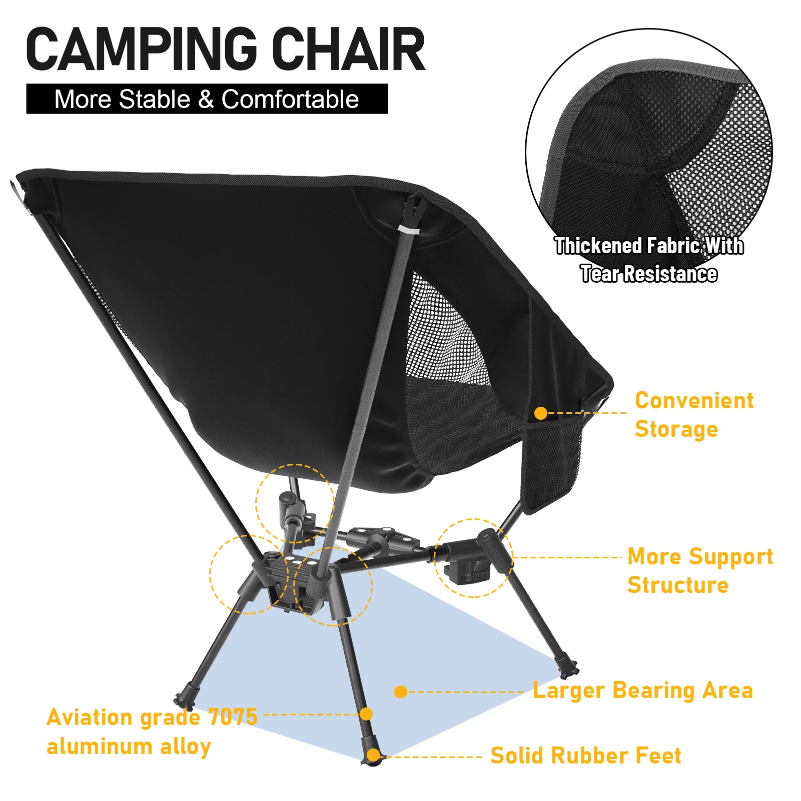 2 Pack Ultralight Portable Camping Chair Backpacking Chair, Folding Camping Chair with Side Pockets Lightweight Lawn Chair image 3