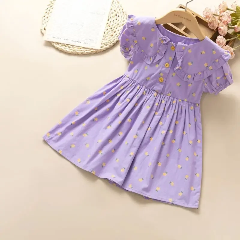 Toddler Girl Dresses Kids Clothes Girls Purple Dress Korean Flower Print Princess Dress Girl Gift Summer Dresses for Girls