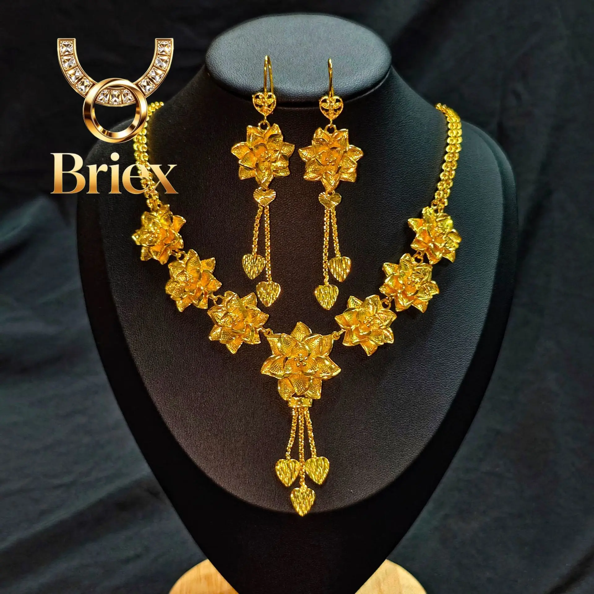 

Briex Jewelry Luxury 24K 9999 Pure Gold real gold Dubai Middle East Flower Women's Necklace Set Lotus Necklace