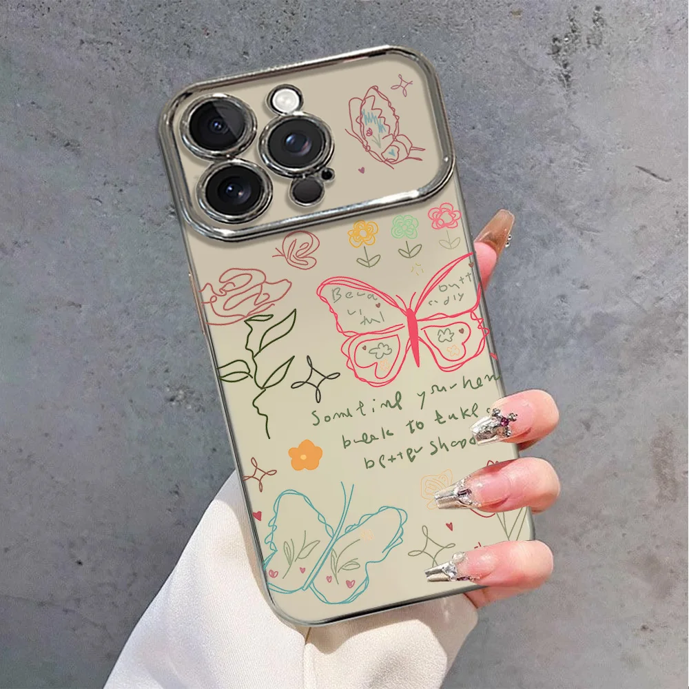 Hand Drawn Butterfly Sketch Illustration Electric Ferry Large Window Phone Case For IPhone 12 11 13 14 15 16 Max Pro Plus Shell