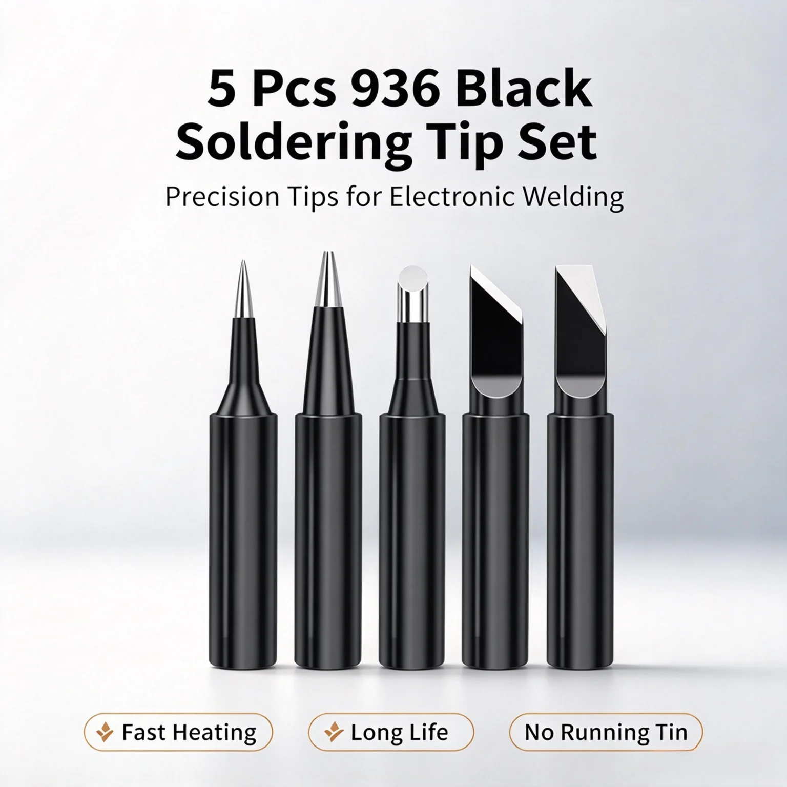 Black King Kong 936 Soldering Iron Tips 5Pcs Kit, Anti Oxidation Solder Tips No Perforation No Running Tin for Circuit Board Wel