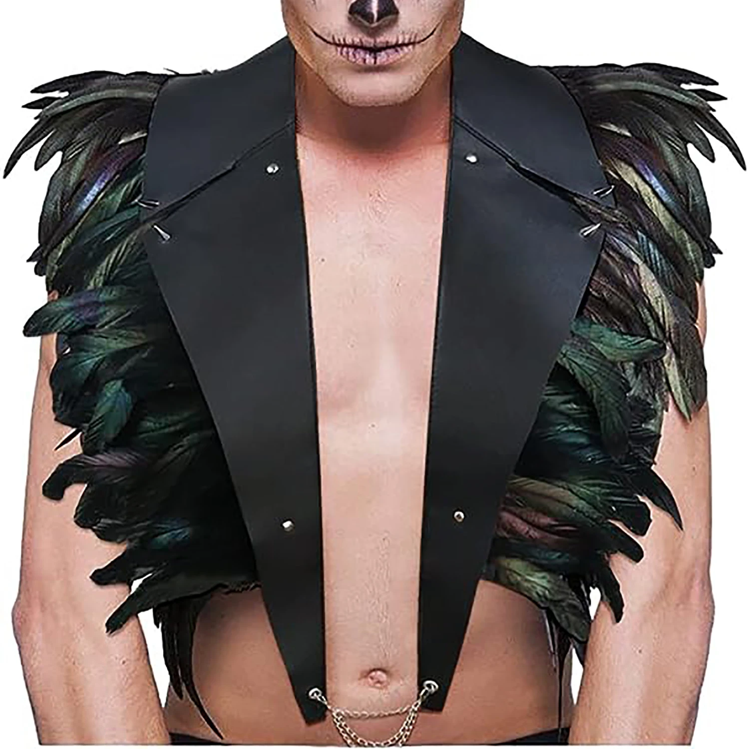 Men\'s Feather Vest Cosplay Nightclub Stage Performance Costume Carnival Party Vest Feather Outfit