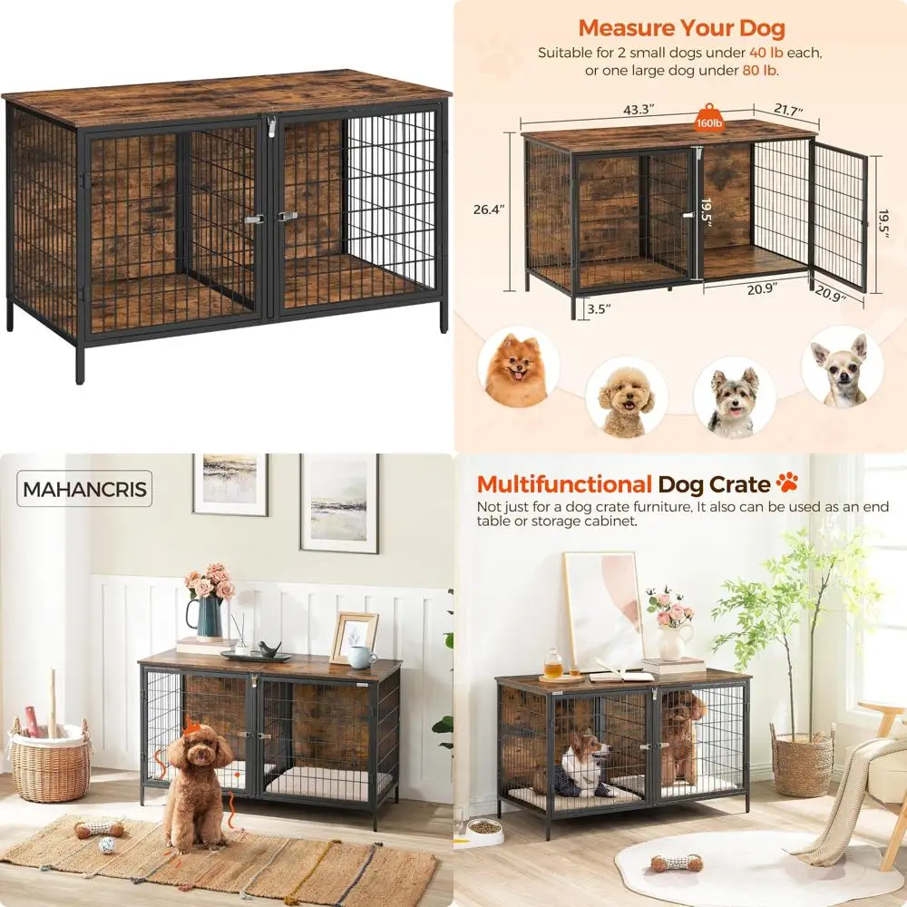 

Sturdy Double Dog Crate, 43.3-Inch Kennel with Removable Divider for Small to Medium Dogs