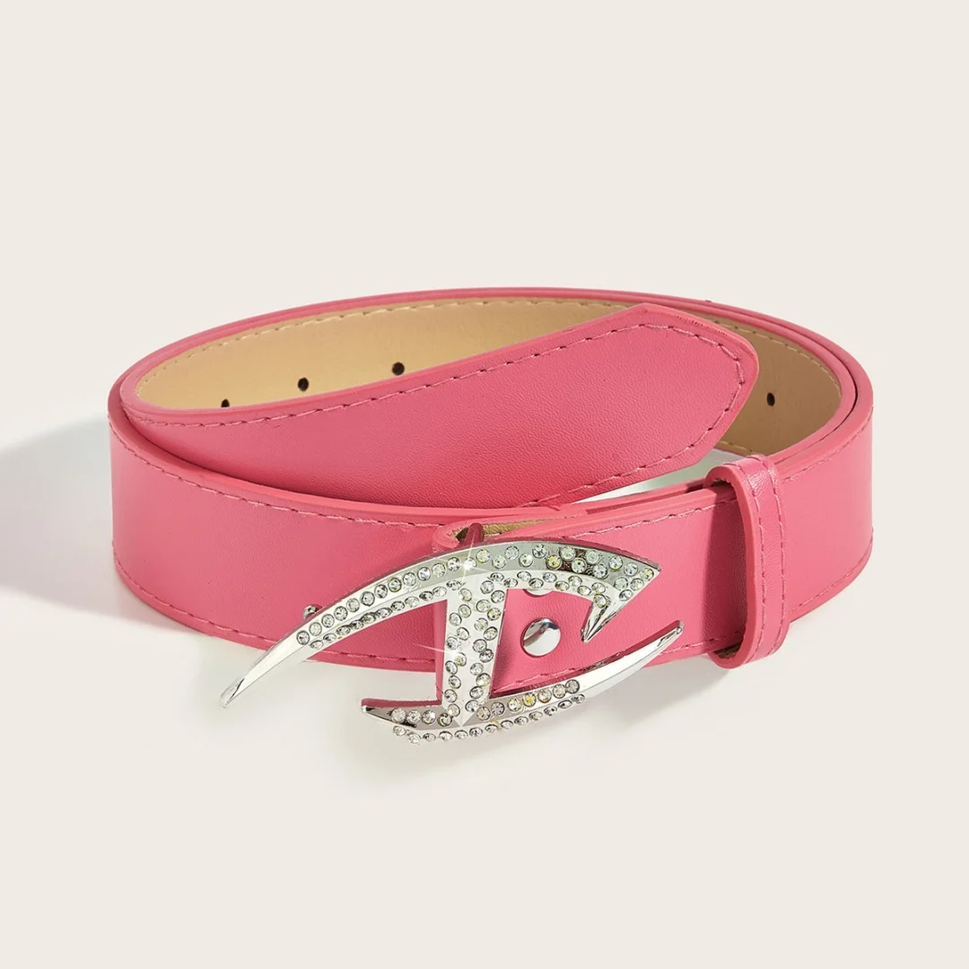 Punk Subculture Rhinestone Metal Buckle Belt for Women Wide PU Leather Waist Belt with Irregular Design for Jeans Skirt