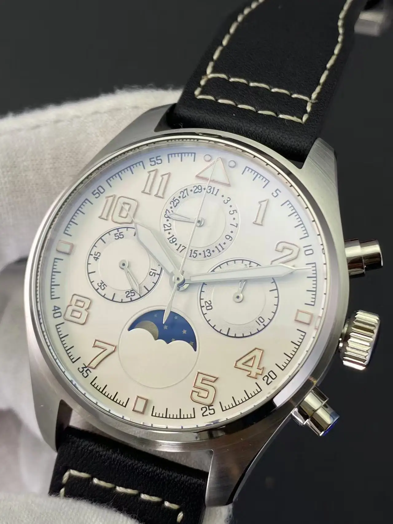 Seagull ST1908 manual mechanical timing movement pilot night light moon phase men's watch 43MM large size sports and leisure