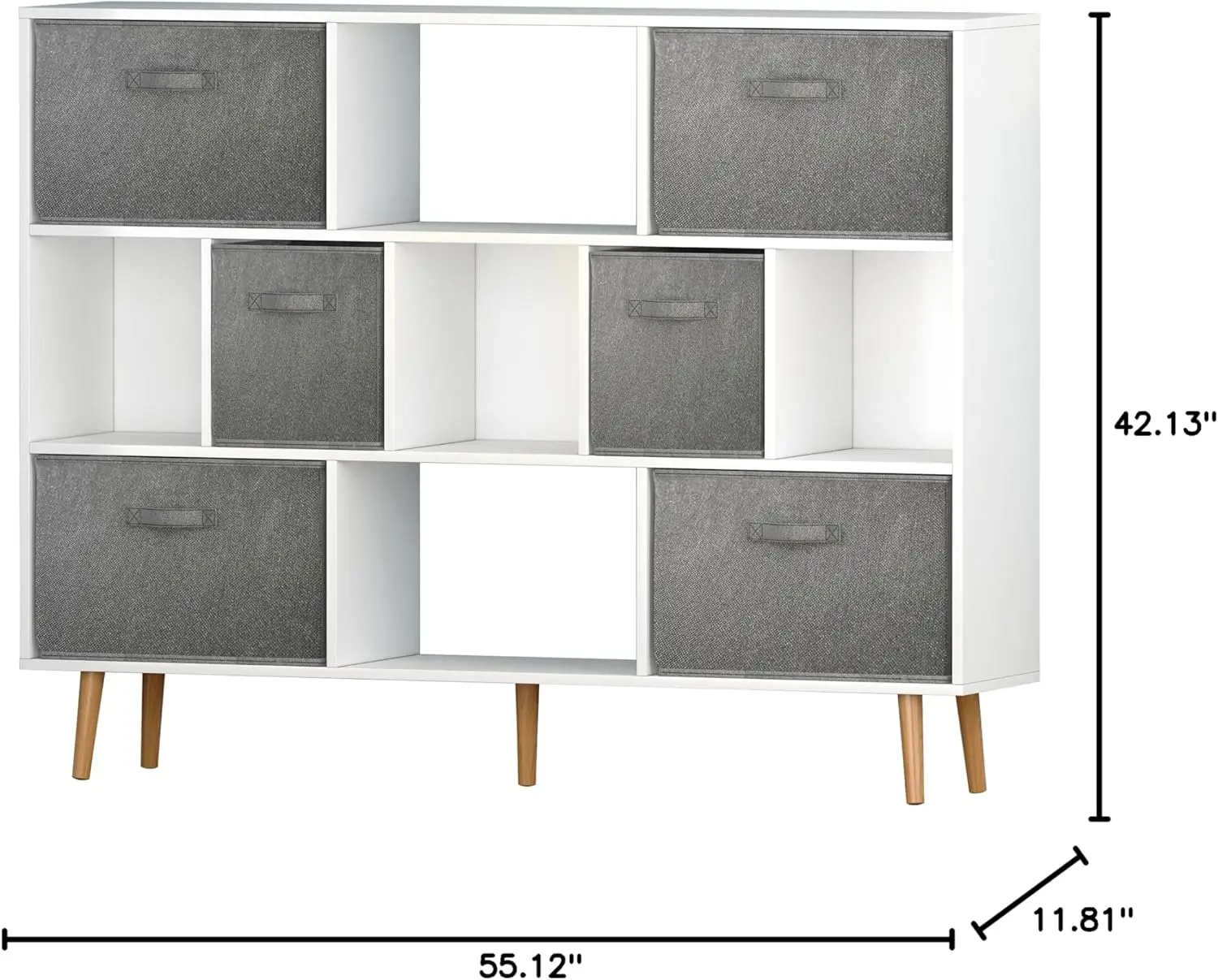 11-Cube Book Storage Organizer, 3-Tier Freestanding Bookshelf with 6 Fabric Drawers, White