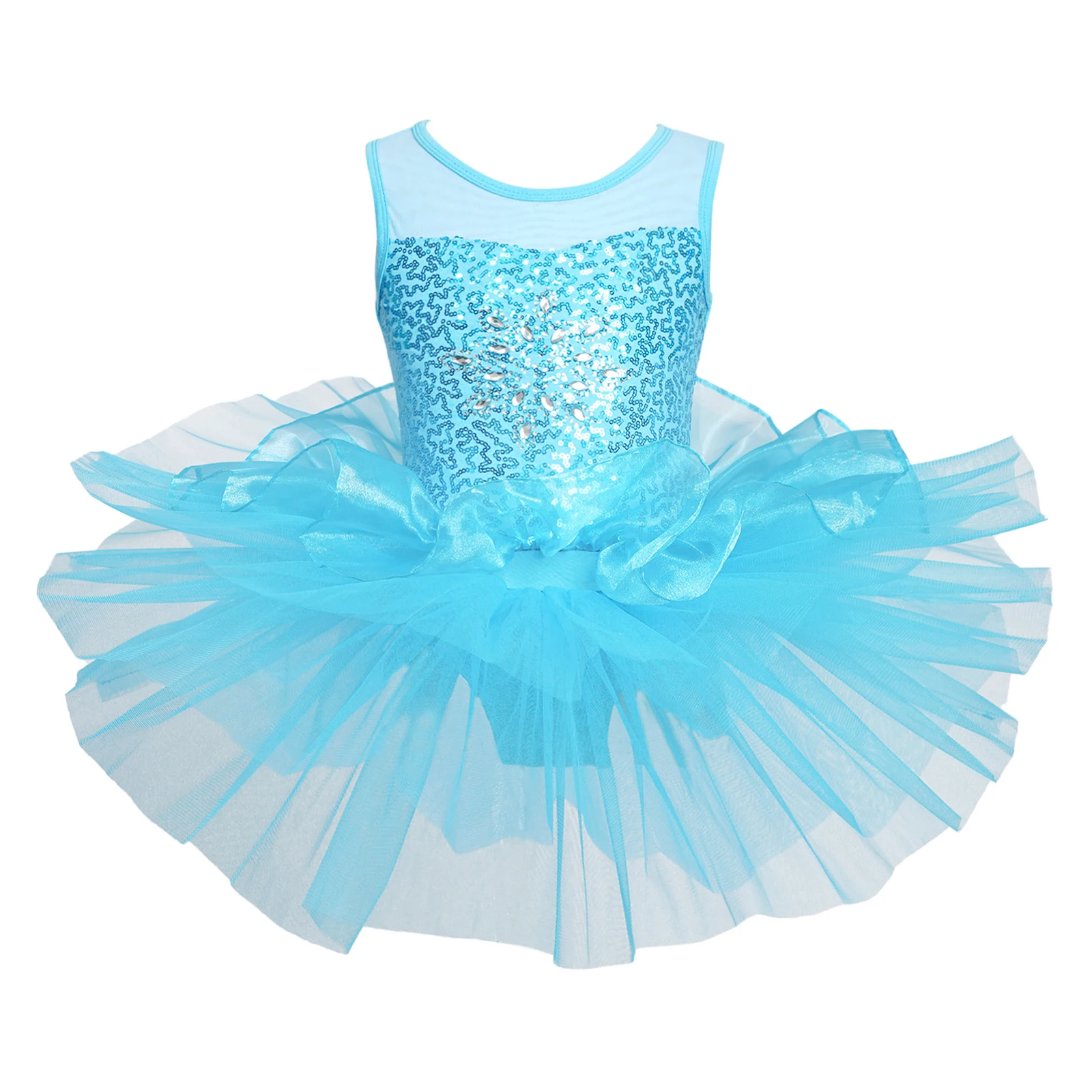 Crianças meninas lantejoulas ginástica collant ballet camisa traje patinação artística vestido malha splice bowknot pura malha tule saia