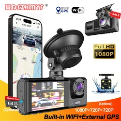 Dash Cam a 3 canali per auto 1080P videoregistratore WIFI GPS Dashcam Car DVR telecamera per retrovisione anteriore e posteriore visione notturna accessorio per auto