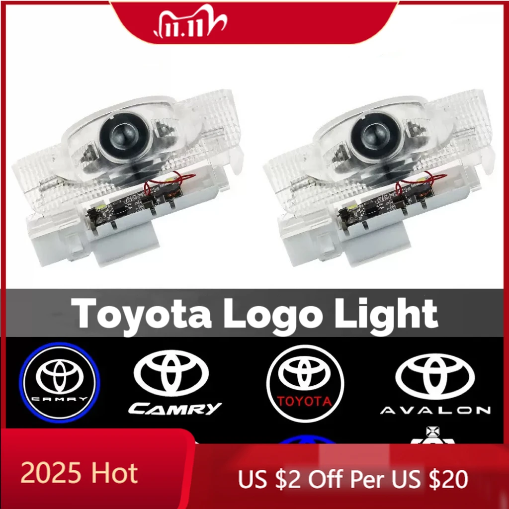 

Новые колпаки на колесные диски для Toyota 2026, 2 шт., светодиодные проекционные логотипы на двери автомобиля, подсветка для Toyota Camry, Highlander, Land Cruiser, Prado, Avalon
