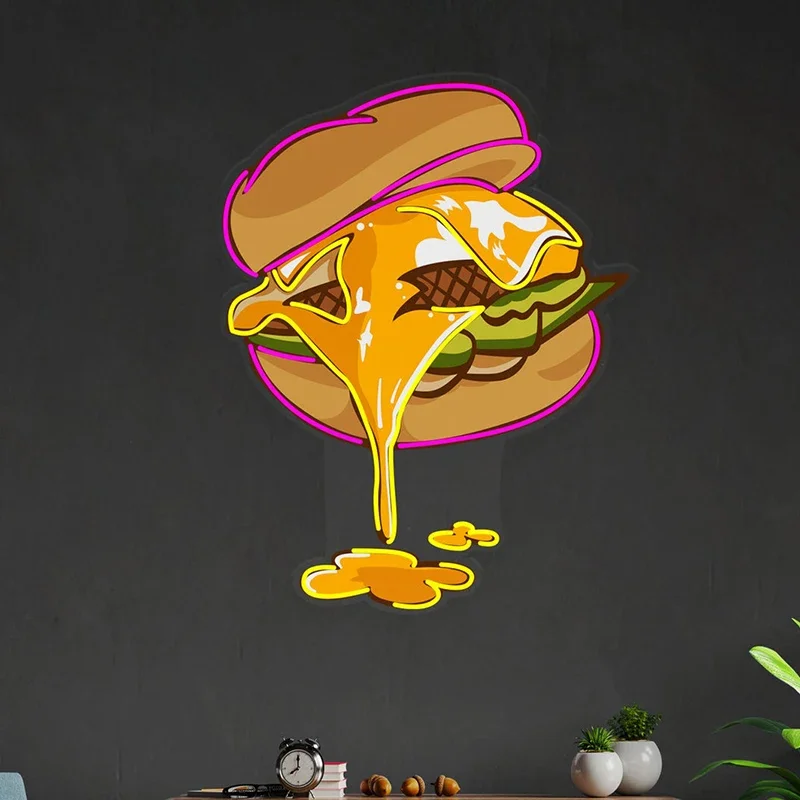 Hamburger LED Neon Light Sign Eye-Catching Restaurant Fast Food Diner Burger Bar Cafe Shop Commercial Wall Decor USB ​​dimmable