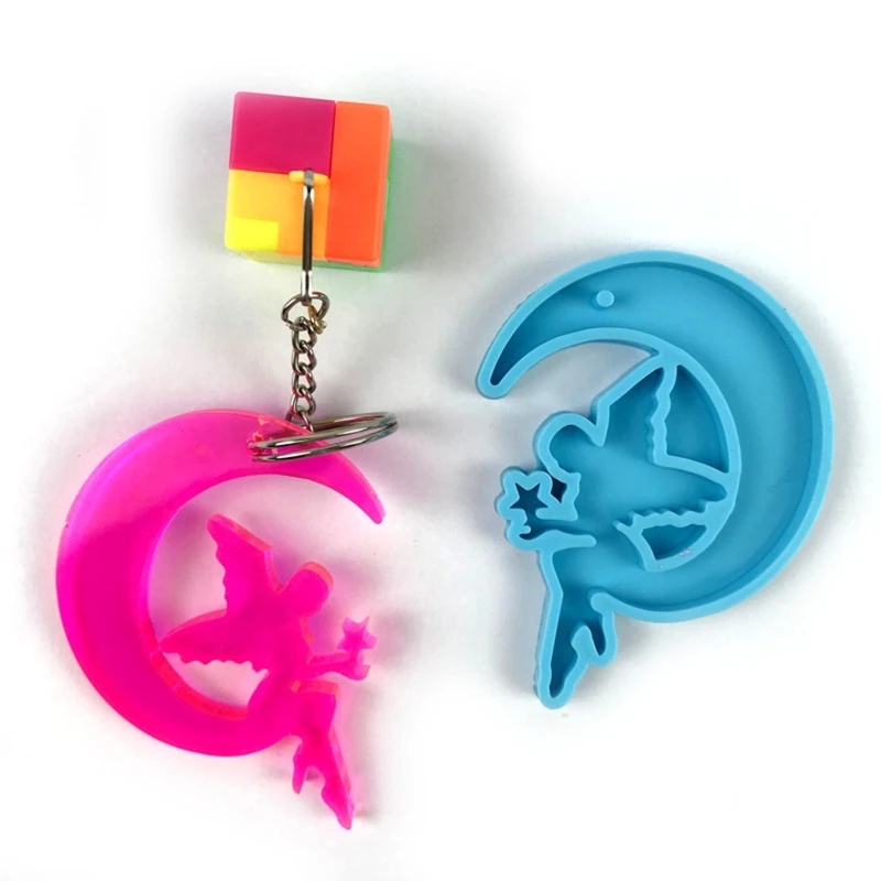 2Pcs Flower Fairy Keychain Pendant Moulds Angel Girl Shape Silicone Earring Molds for Resin Epoxy Casting DIY Crafts