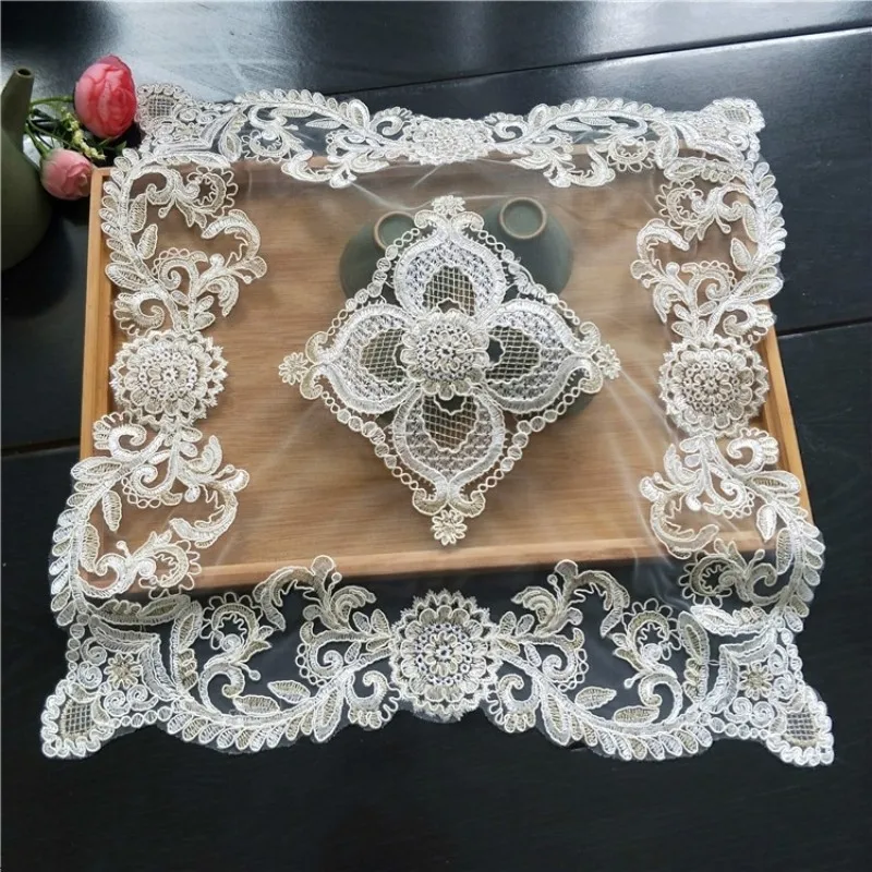 Luxury European Lace Embroidered Fruit Plate Dessert Tea Table Mat Decoration Cloth Coffee Cup Placemat Hotel Restaurant Coaster