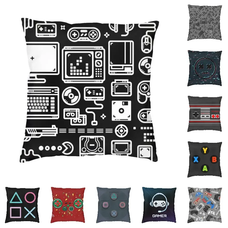 Retro Gamer Video Game Consoles Cushion Covers 40x40cm Velvet Controllers Joysticks And Gamepads Pillow Case for Sofa Pillowcase