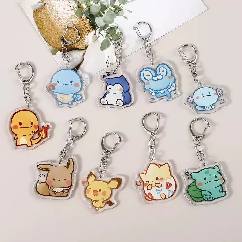 Pokemon Anime Portachiavi Acrilico Eevee Bulbasaur Squirtle Snorlax Ciondolo Divertente Carino Creativo Portachiavi Auto Amici Fan Regali Fai Da Te