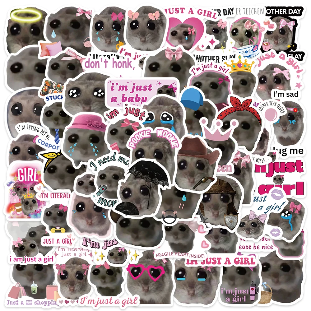 

56pcs Sad Hamster Meme Stickers Cartoon Graffiti Aesthetic Decals For Laptop Luggage Skateboard Guitar Waterproof Stickers