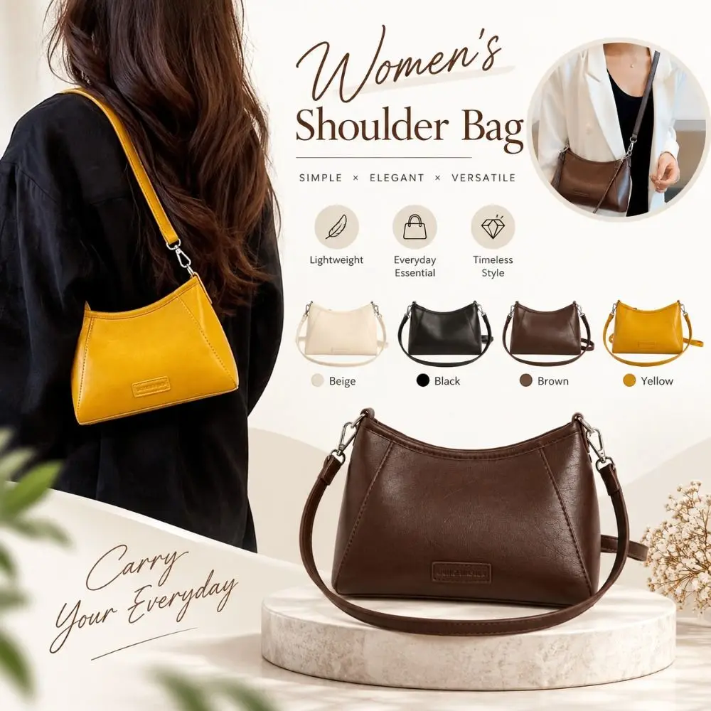 Minimalist Korean-style Women's Shoulder Bag soft leather Removable Strap Small Crossbody Bags Handbag Daily Outfits