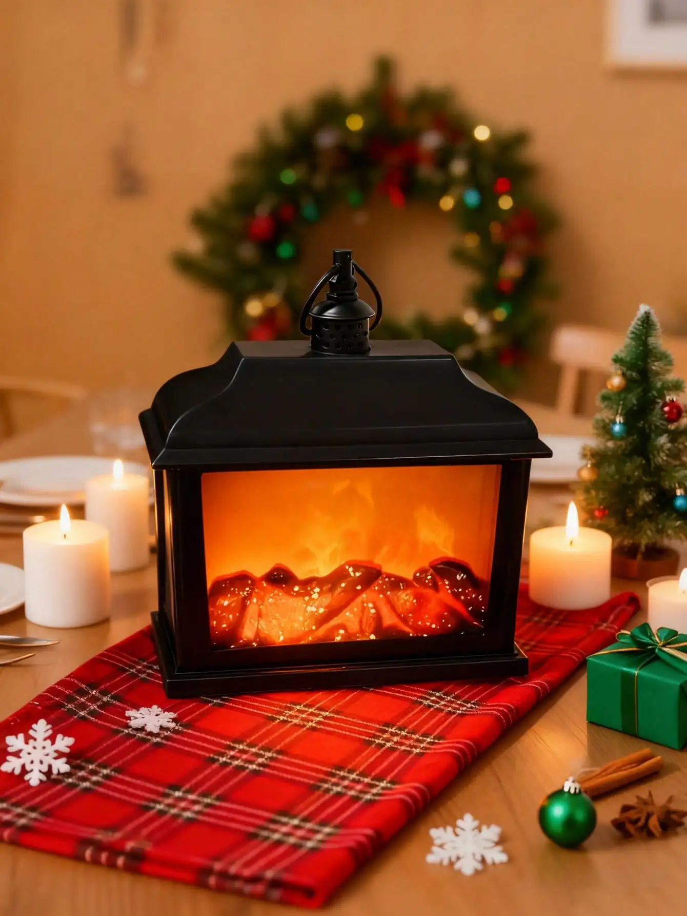 Simulated Flameless Fireplace Light - USB/Battery, Realistic Red Flame, LED Ambient Light for Halloween/Xmas/Living Room/Patio,