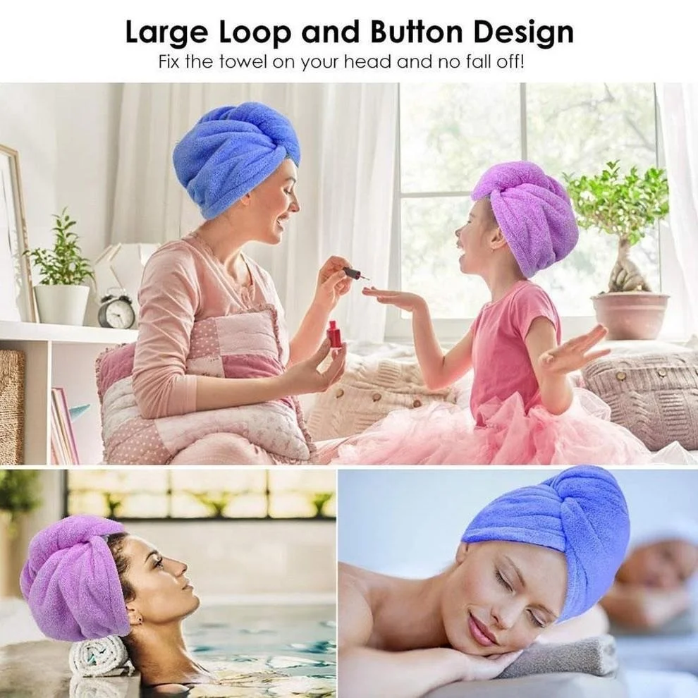 Toalla de microfibra para el cabello para mujer, gorro de ducha súper absorbente, toalla con botón, toalla para el cabello de secado rápido, gorro para el cabello suave y seco