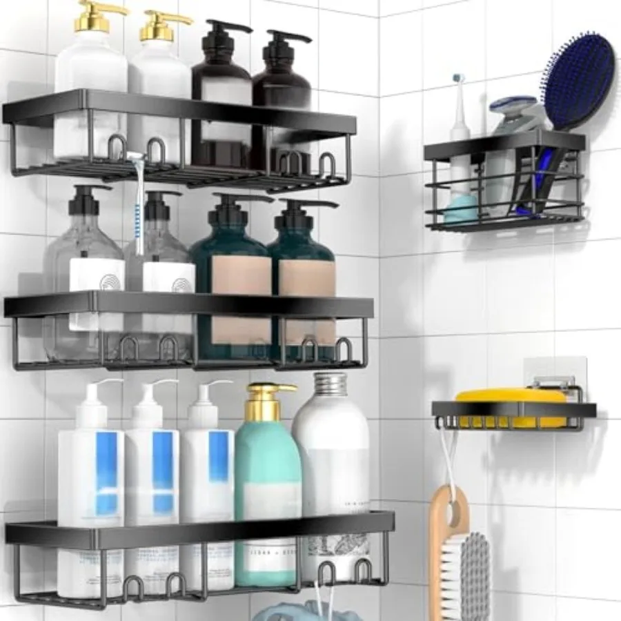 

Adhesive Shower Caddy Organizer Shelves Rack - 5 Pack Corner Bathroom Storage Organization, Home and Kitchen Decor Inside RV Ac