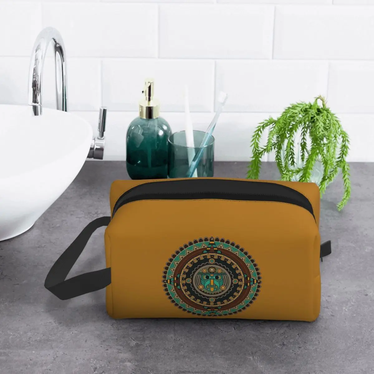 아즈텍 달력 메이크업 가방 화장품 주최자 보관 Dopp 키트 세면 용품 화장품 가방 여성용 뷰티 여행 연필 케이스