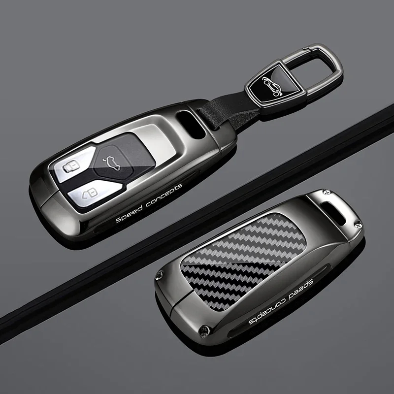 Étui de protection pour clé de voiture en alliage de zinc et fibre de carbone, compatible avec Audi A4 B9 A5 Q5 Sportback S4 S5 SQ5 TT 2018-2025, porte-clés
