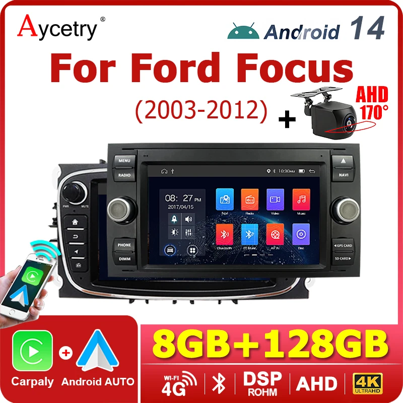 7'' Android 14 Car Radio Carplay 2 DIN For Ford Focus 2003-2012 Android AUTO 4G WIFI multimedia player Navigation bluetooth